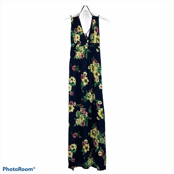 Navy Floral Print Strappy Open Back Maxi D… - Picture 4 of 9